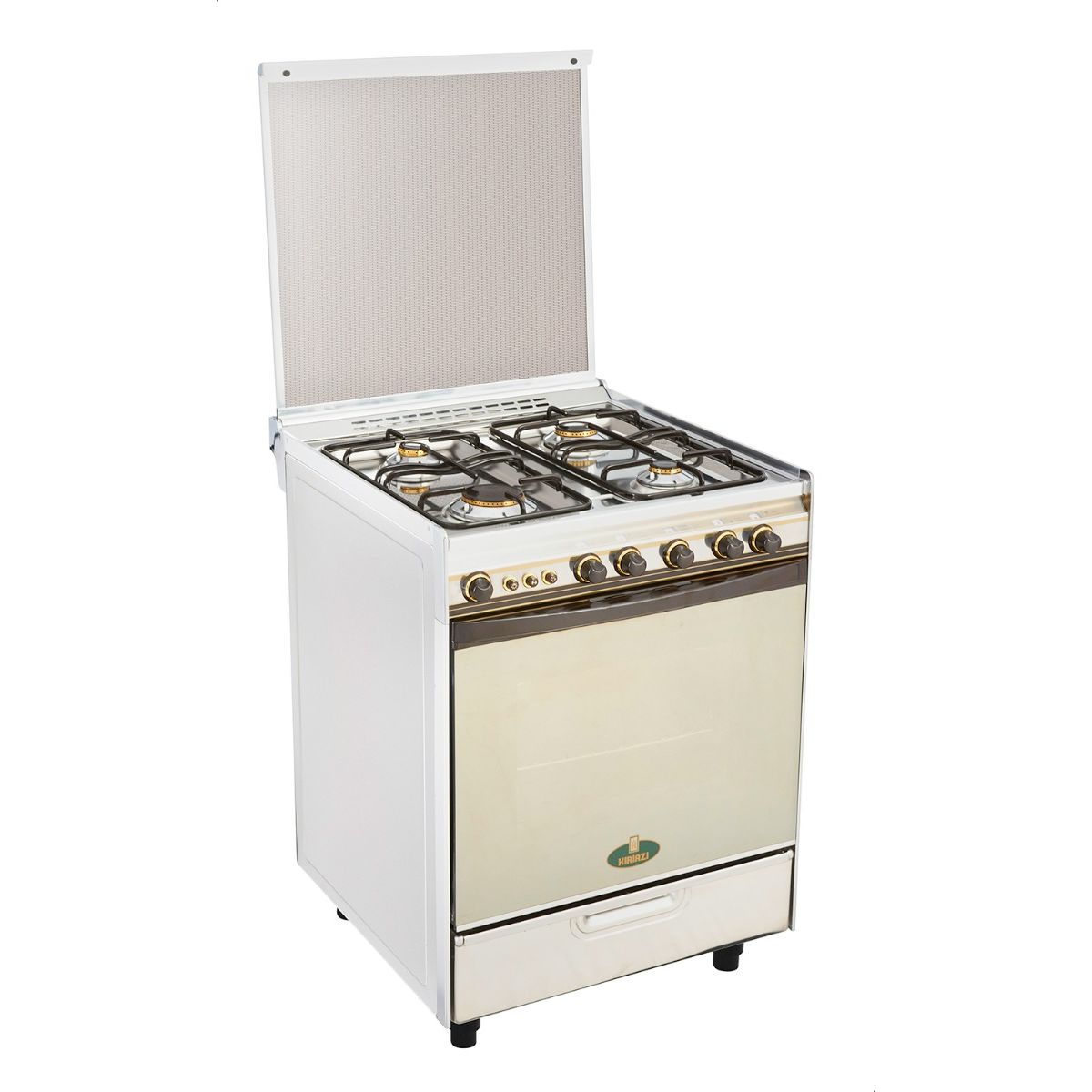 Kiriazi Gas Cooker 4 Burners, Silver - 6400 Kiriazi Gas Cooker 4 Burners, Silver - 6400